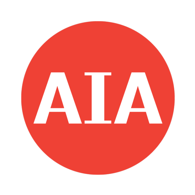 The letters AIA in white over a solid red circle